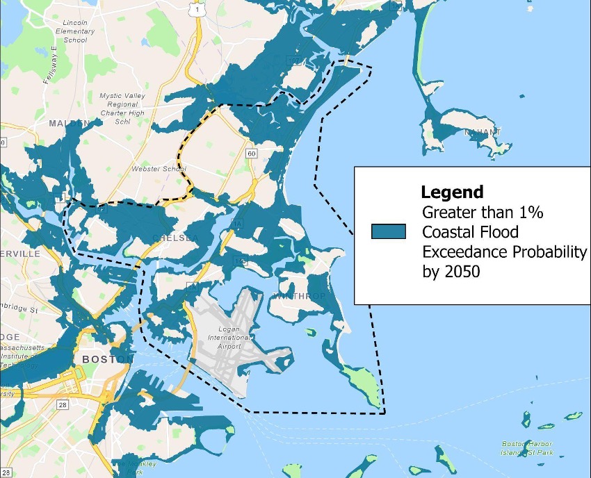 Figure presents coastal flood risk by 2050 for the study area and surrounding area